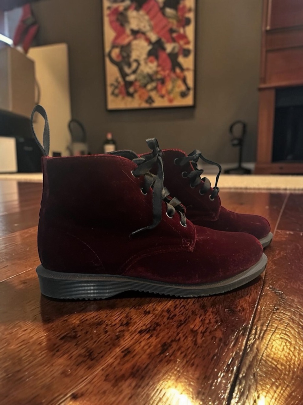Doc Marten Burgundy Velvet Lana Lace-Up Ankle Boot 7